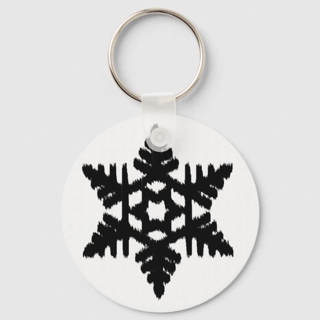 Ikat Snowflake - White and black Keychain (Front)