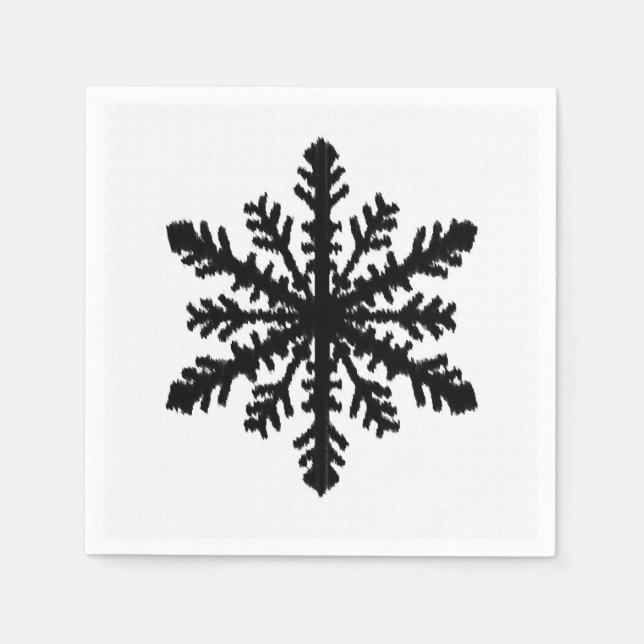 Ikat Snowflake - White and black Paper Napkins (Front)