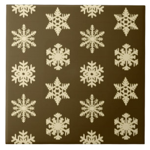 Ikat Snowflakes - Beige and Chocolate Brown Ceramic Tile