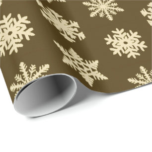 Ikat Snowflakes - Beige and Chocolate Brown Wrapping Paper