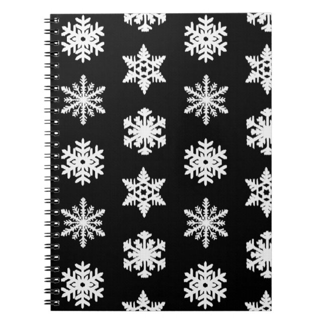Ikat Snowflakes - Black and white Notebook (Front)