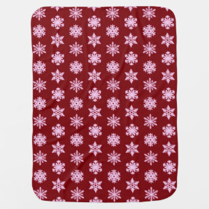 Ikat Snowflakes - Burgundy Wine and Pink Baby Blanket