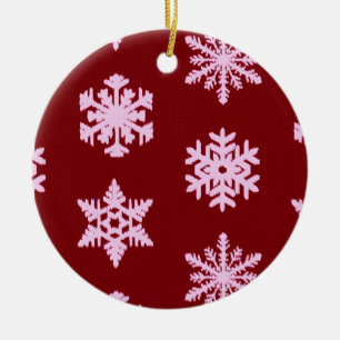 Ikat Snowflakes - Burgundy Wine and Pink Ceramic Ornament