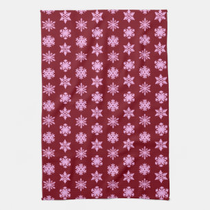 Ikat Snowflakes - Burgundy Wine and Pink Kitchen Towel