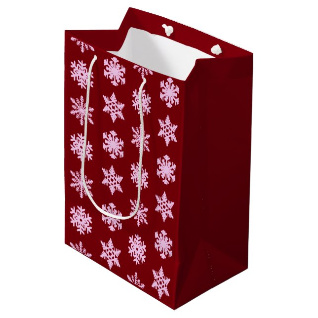 Ikat Snowflakes - Burgundy Wine and Pink Medium Gift Bag (Front Angled)