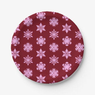 Ikat Snowflakes - Burgundy Wine and Pink Paper Plates
