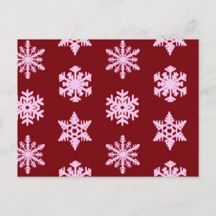 Ikat Snowflakes - Burgundy Wine and Pink Postcard