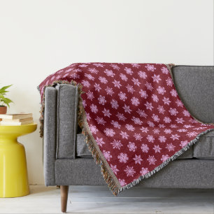 Ikat Snowflakes - Burgundy Wine and Pink Throw Blanket
