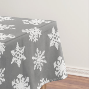 Ikat Snowflakes - Charcoal Grey and White Tablecloth
