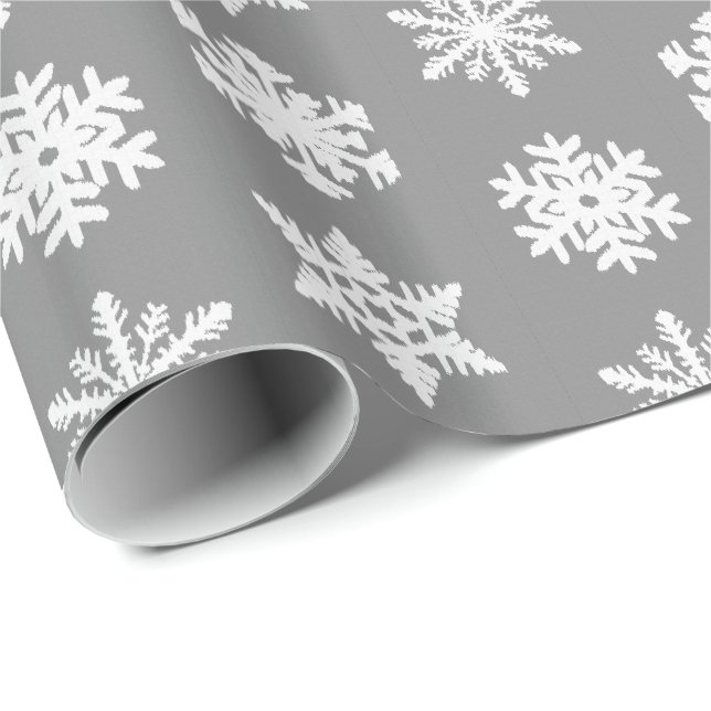 Ikat Snowflakes - Charcoal Grey and White Wrapping Paper (Roll Corner)