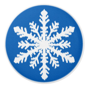Ikat Snowflakes - Cobalt blue and white Ceramic Knob