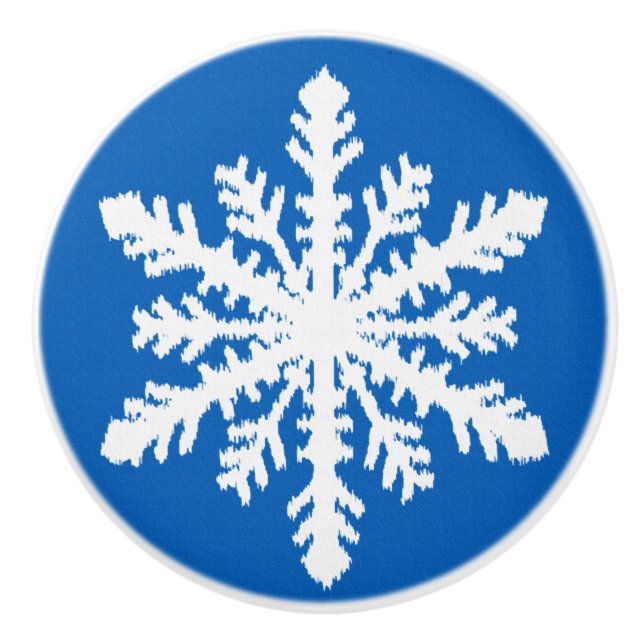 Ikat Snowflakes - Cobalt blue and white Ceramic Knob (Front)