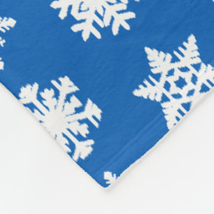 Ikat Snowflakes - Cobalt blue and white Fleece Blanket