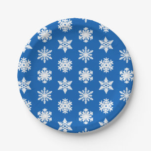 Ikat Snowflakes - Cobalt blue and white Paper Plates