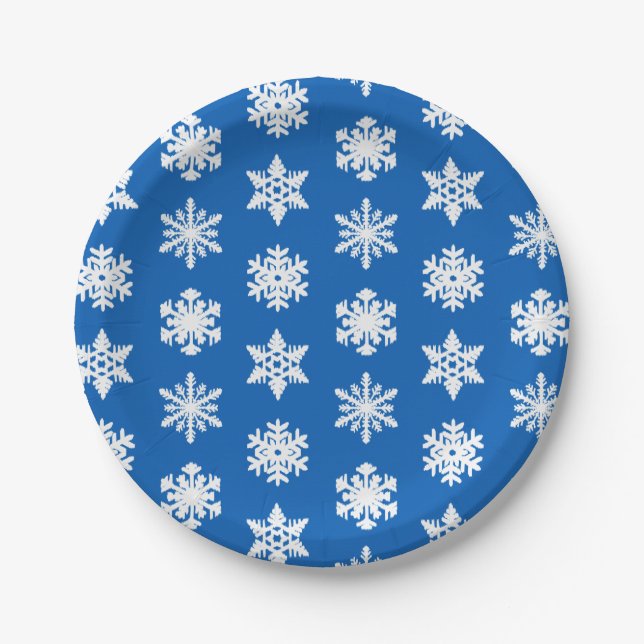 Ikat Snowflakes - Cobalt blue and white Paper Plates (Front)