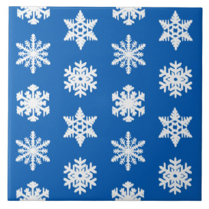 Ikat Snowflakes - Cobalt blue and white Tile