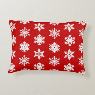 Ikat Snowflakes - Dark red and white Accent Pillow