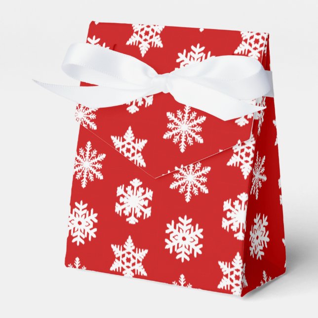 Ikat Snowflakes - Dark red and white Favor Boxes (Front Side)