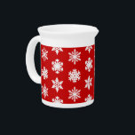 Ikat Snowflakes - Dark red and white Pitcher<br><div class="desc">A delicate,  lacy snowflake pattern on a solid background with a striated,  Ikat woven texture - white snowflakes on a dark Christmas red / crimson ground</div>