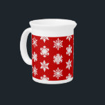 Ikat Snowflakes - Dark red and white Pitcher<br><div class="desc">A delicate,  lacy snowflake pattern on a solid background with a striated,  Ikat woven texture - white snowflakes on a dark Christmas red / crimson ground</div>