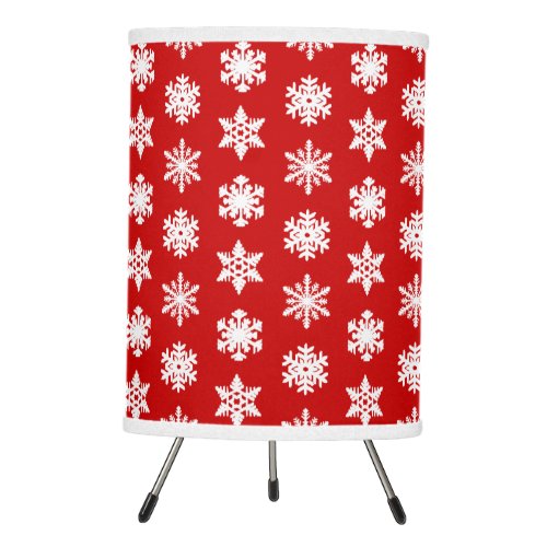 Ikat Snowflakes _ Dark red and white Tripod Lamp