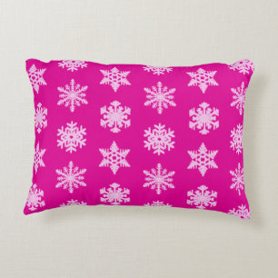 Ikat Snowflakes - Fuchsia and ice pink Accent Pillow