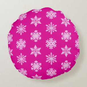Ikat Snowflakes - Fuchsia and ice pink Round Pillow