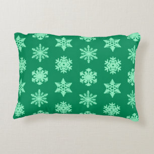 Ikat Snowflakes - Pine and mint green Accent Pillow