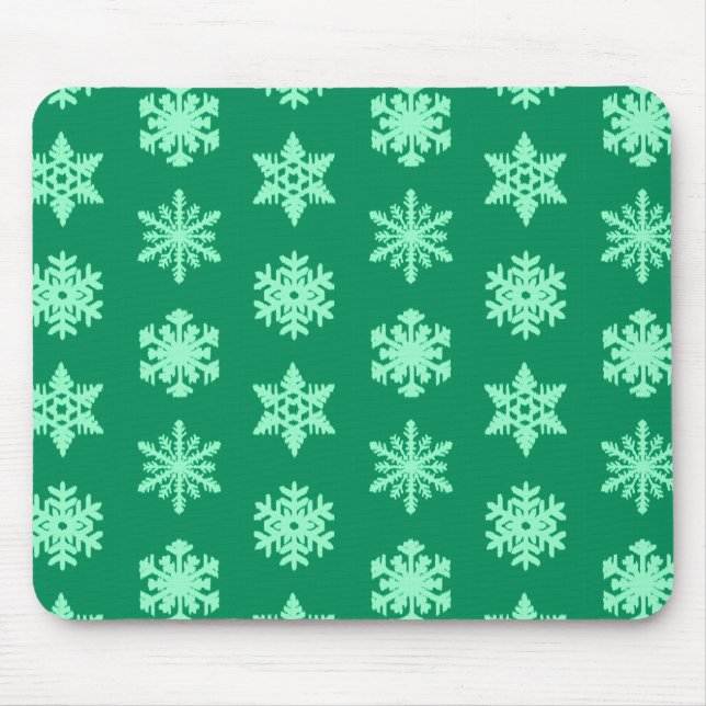 Ikat Snowflakes - Pine and mint green Mouse Pad (Front)