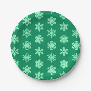 Ikat Snowflakes - Pine and mint green Paper Plates