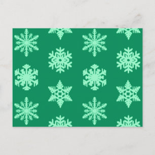 Ikat Snowflakes - Pine and mint green Postcard