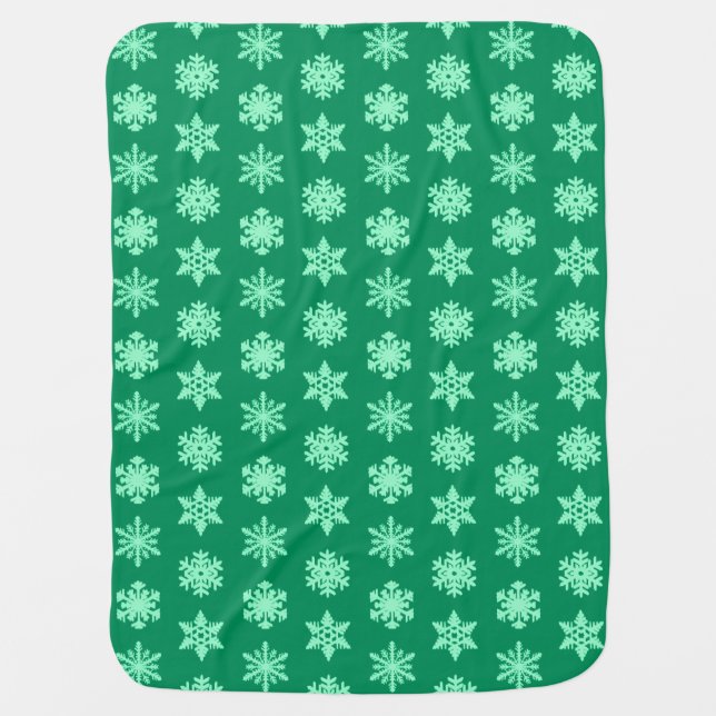 Ikat Snowflakes - Pine and mint green Swaddle Blanket (Front)