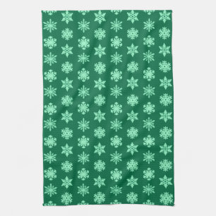 Ikat Snowflakes - Pine and mint green Towel