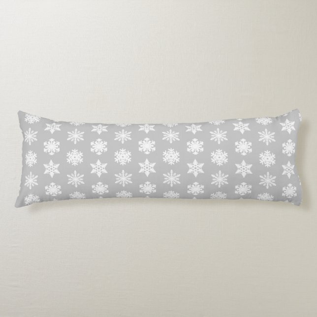Ikat Snowflakes - Silver grey and white Body Pillow (Front)