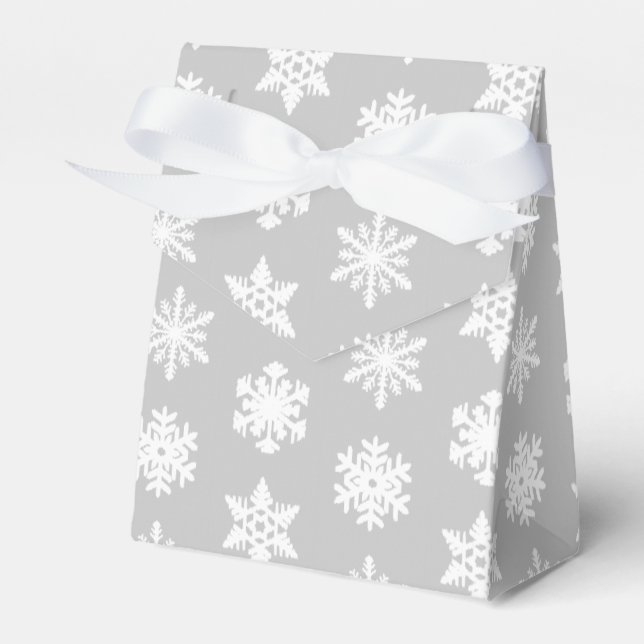 Ikat Snowflakes - Silver grey and white Favor Boxes (Front Side)