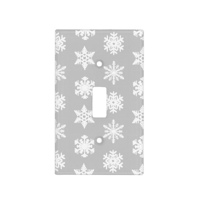 Ikat Snowflakes - Silver grey and white Light Switch Cover (Front)