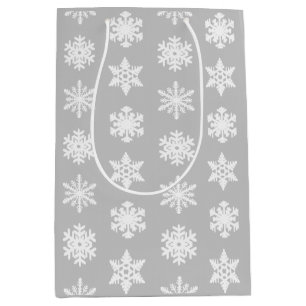 Ikat Snowflakes - Silver grey and white Medium Gift Bag