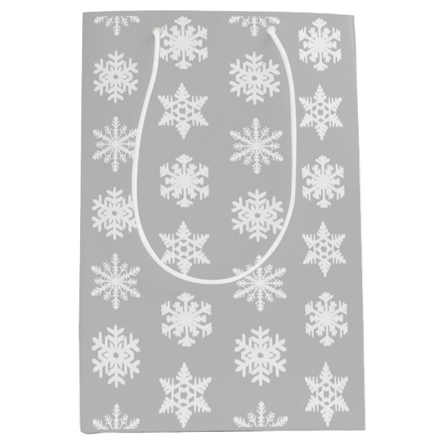 Ikat Snowflakes - Silver grey and white Medium Gift Bag (Front)