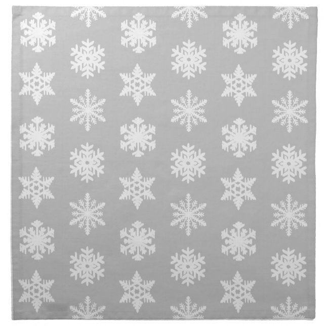 Ikat Snowflakes - Silver grey and white Napkin (Front)