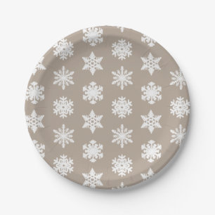 Ikat Snowflakes - Taupe tan and white Paper Plates
