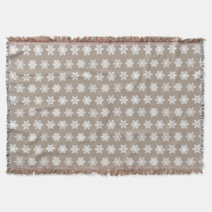 Ikat Snowflakes - Taupe tan and white Throw Blanket