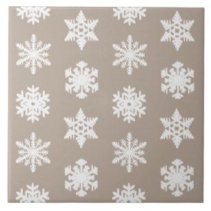 Ikat Snowflakes - Taupe tan and white Tile