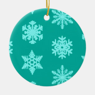 Ikat Snowflakes - Turquoise and aqua Ceramic Ornament