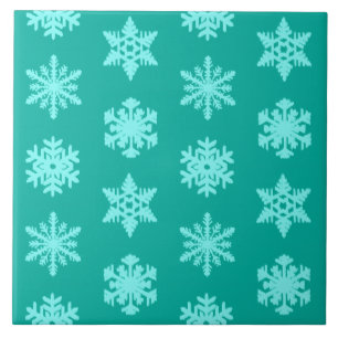 Ikat Snowflakes - Turquoise and aqua Ceramic Tile