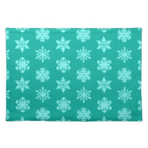Ikat Snowflakes - Turquoise and aqua Cloth Placemat