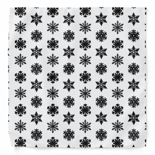 Ikat Snowflakes - White and black Bandana (Front)