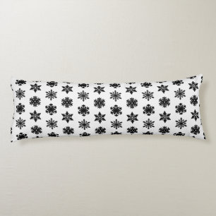 Ikat Snowflakes - White and black Body Pillow