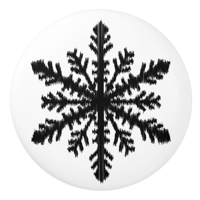 Ikat Snowflakes - White and black Ceramic Knob (Front)