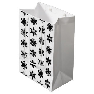 Ikat Snowflakes - White and black Medium Gift Bag