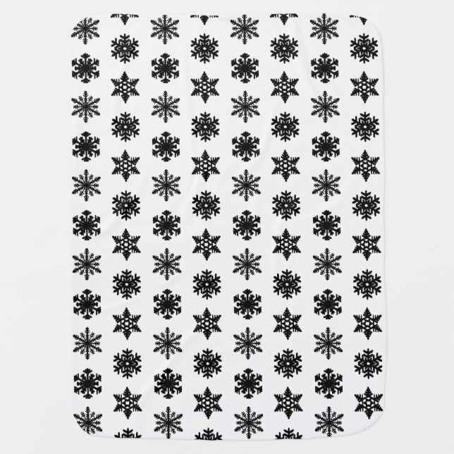 Ikat Snowflakes - White and black Swaddle Blanket (Front)